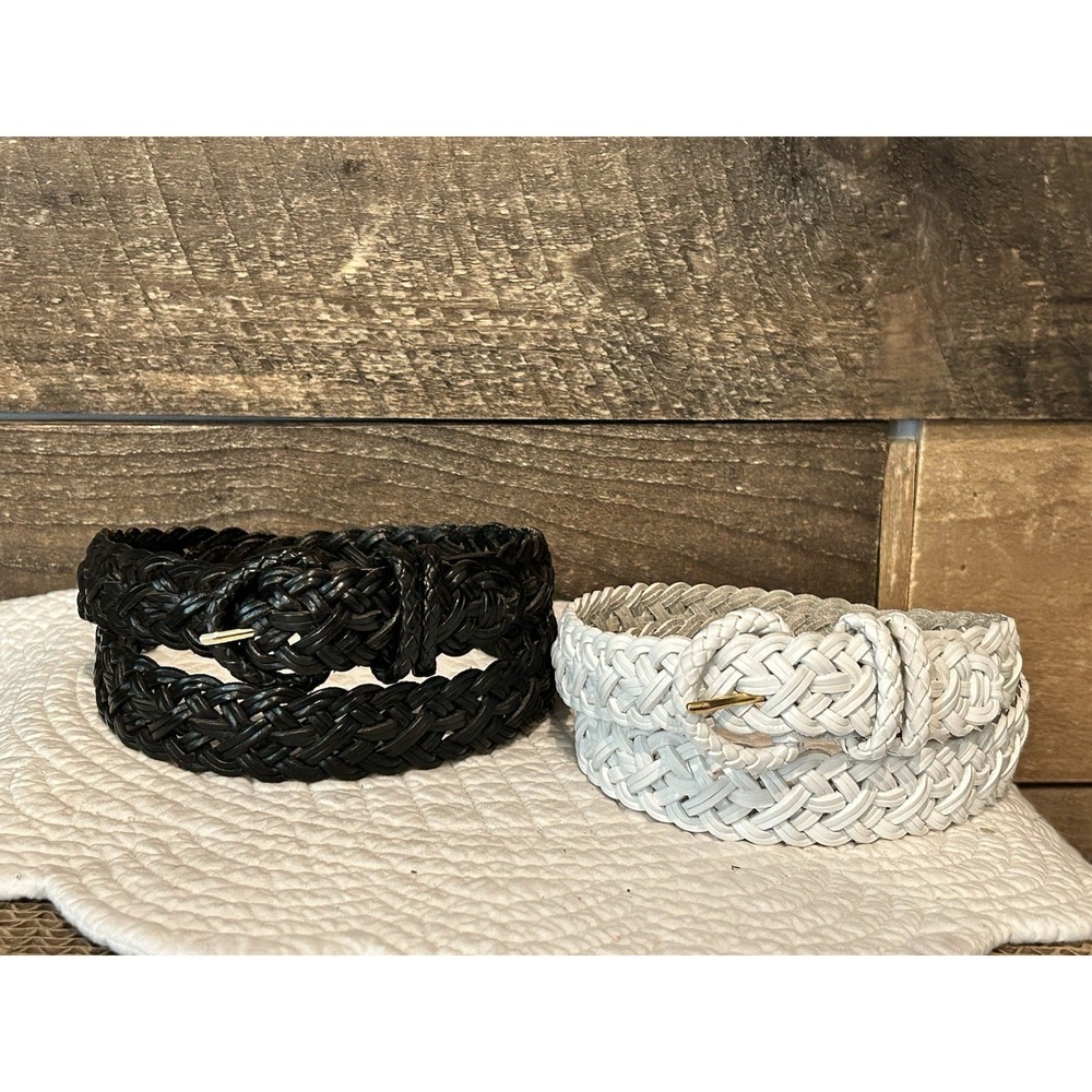 2-Talbots Vintage Y2K Braided Leather Classic Preppy Black/white Belt Size M